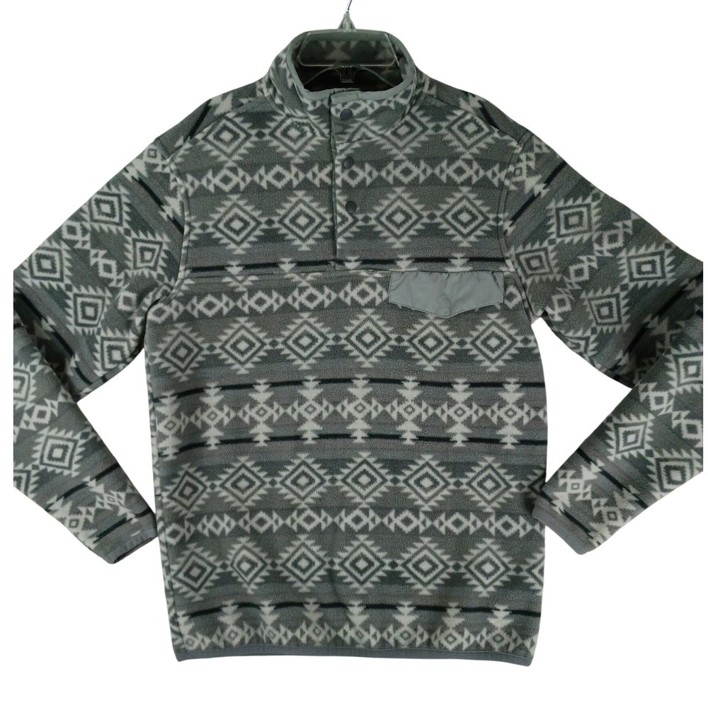 Southern Grit Fleece Pullover‎ Mens Small Grey Southwestern Snap Neck Sweater